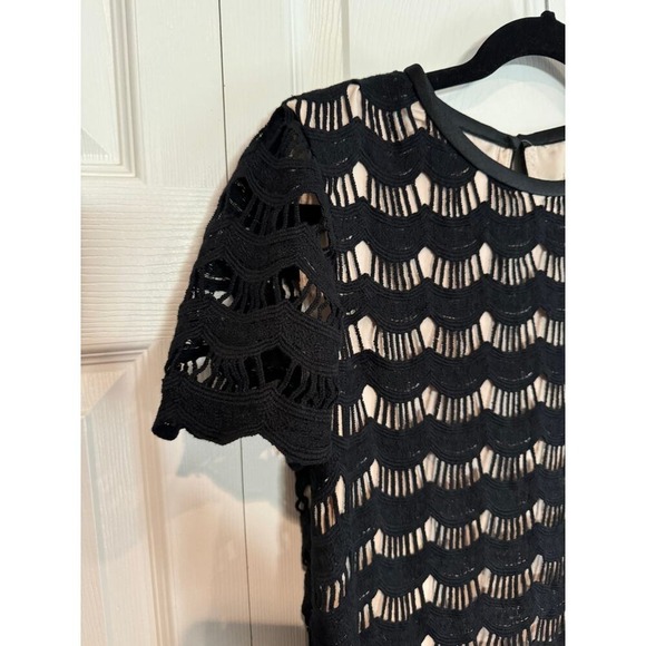 Kate Spade New York Black Nude Crochet Cocktail Party Scalloped Lace Dress Sz 6 - Picture 6 of 10